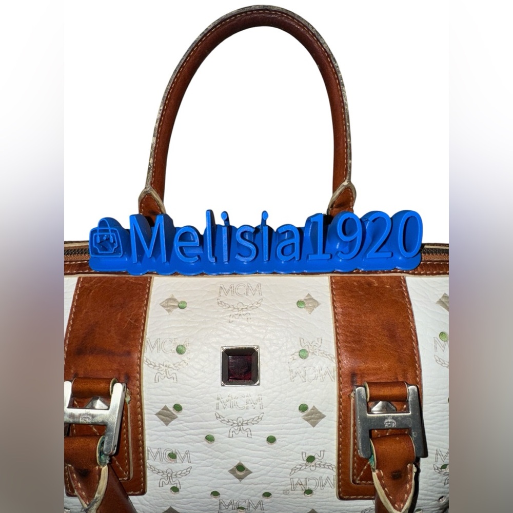 MCM Boston Bag Without Lock And Key in White & Brown EUC - Picture 3 of 15